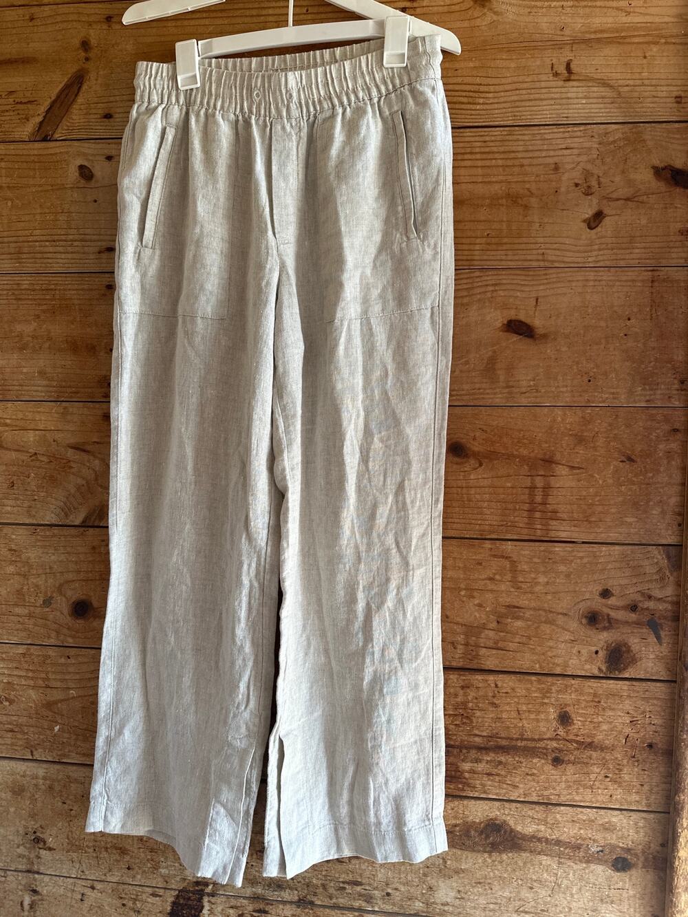 Athleta Oatmeal Beige Wide Leg Pants 100% Linen